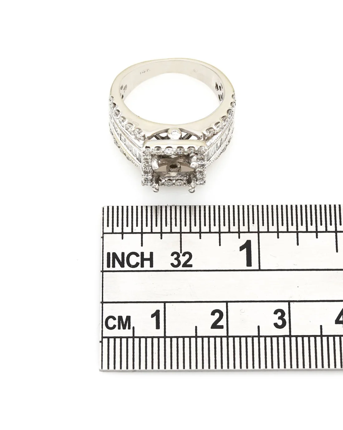Three Row Round and Baguette Diamond Halo Mounting in 14k White Gold - Image 3