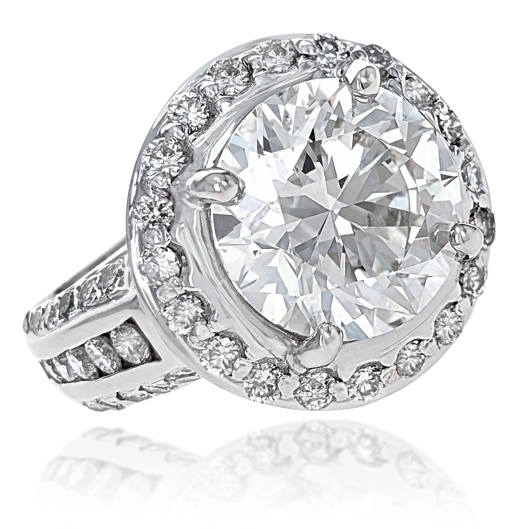 14K White Gold Round Brilliant-Cut Diamond Halo Engagement Ring