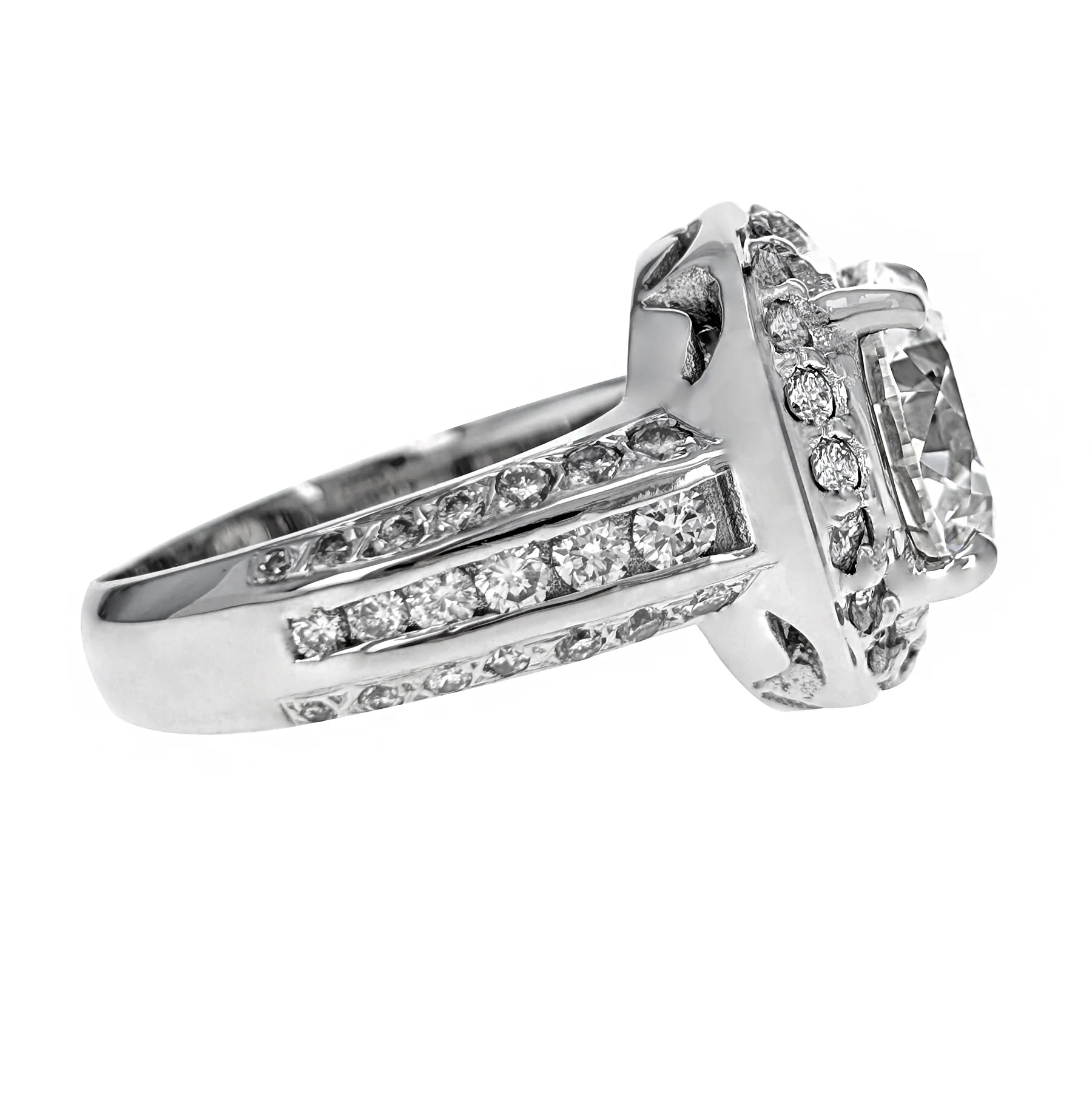 14K White Gold Round Brilliant-Cut Diamond Halo Engagement Ring - Image 3