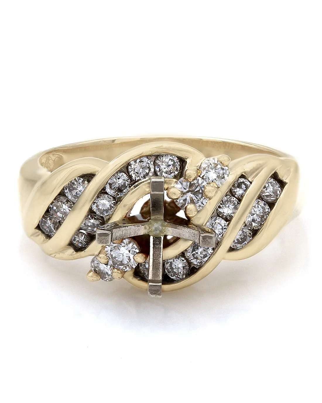 Three Row, Twist Style, Round Diamond Mounting in 14k Yellow Gold - Image 2