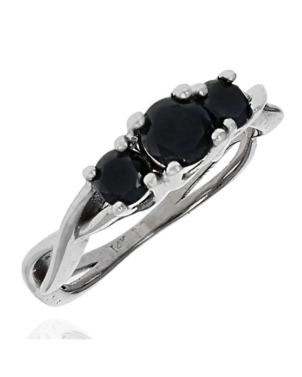 Three Stone Black Diamond Crossover Shank Ring