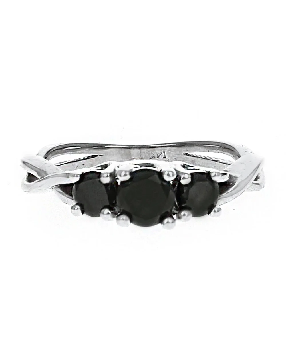 Three Stone Black Diamond Crossover Shank Ring - Image 2