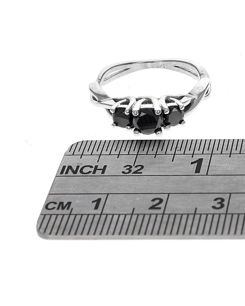 Three Stone Black Diamond Crossover Shank Ring - Image 3