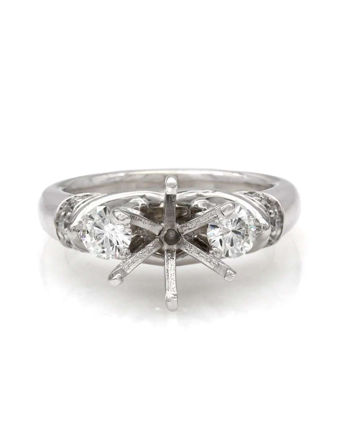Three Stone, Round Diamond Accented Mounting in Platinum - Image 2