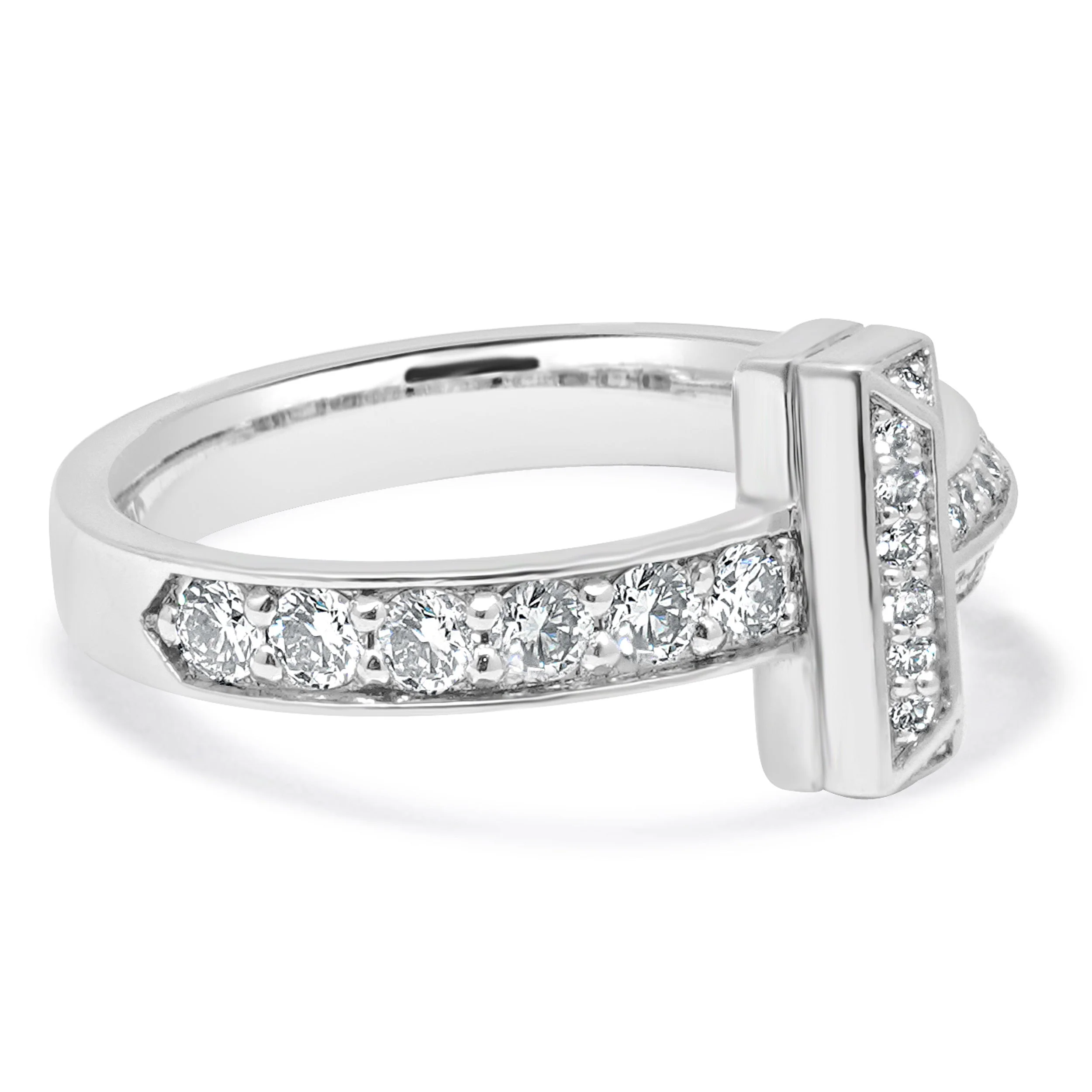Tiffany & Co. 18 Karat White Gold Diamond T Ring - Image 4