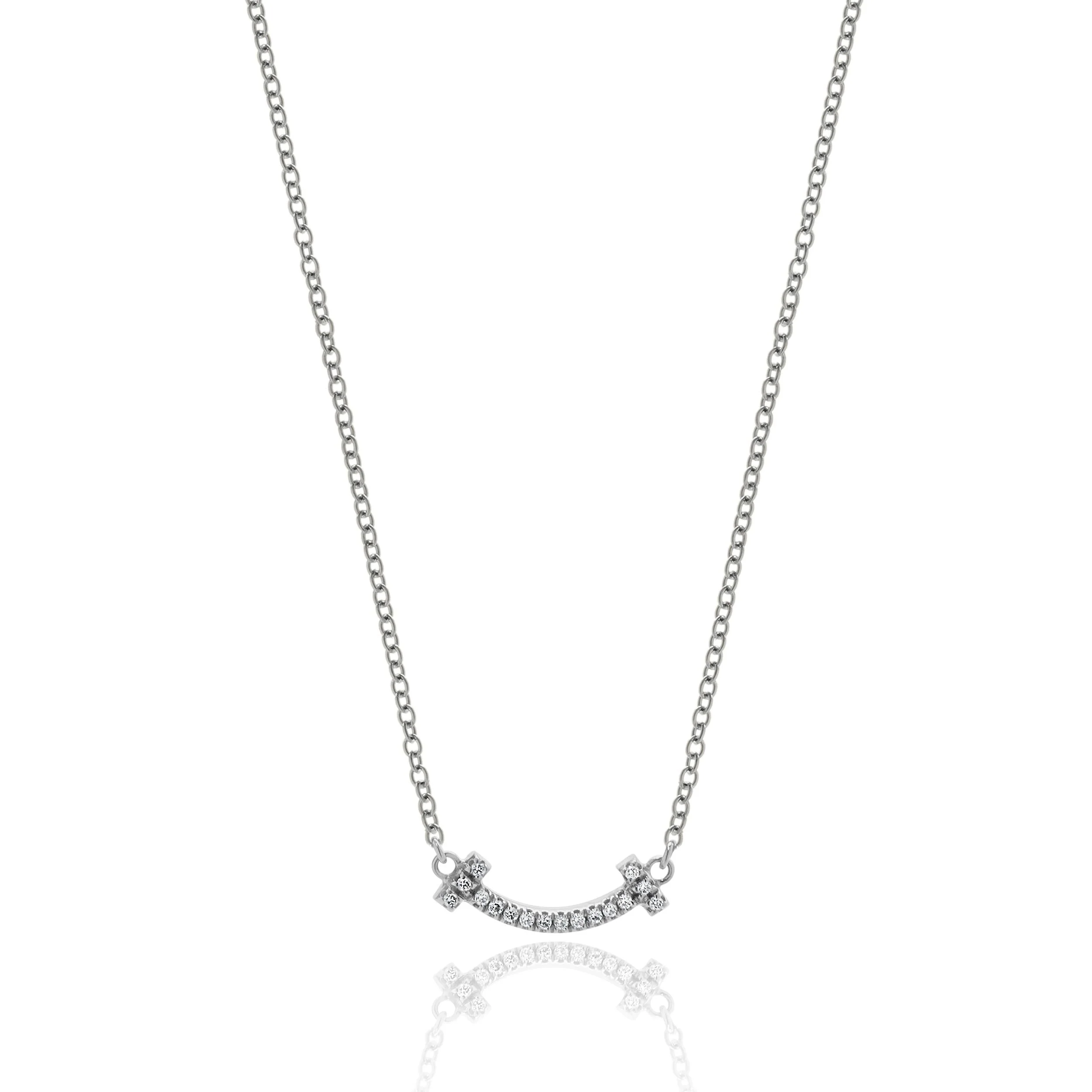 Tiffany & Co. 18 Karat White Gold T Smile Diamond Necklace - Image 2