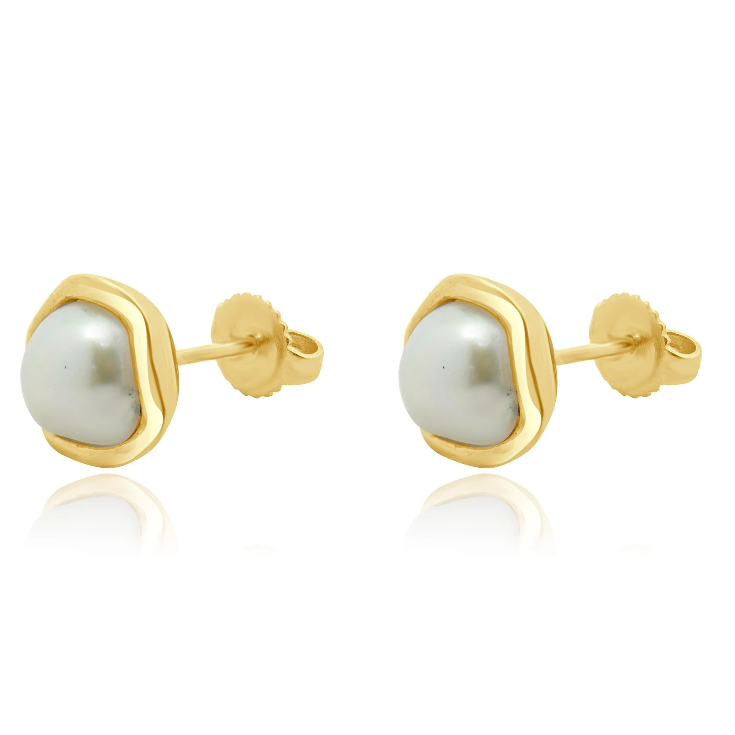 Tiffany & Co. 18 Karat Yellow Gold Bezel Set Pearl Stud Earrings - Image 2