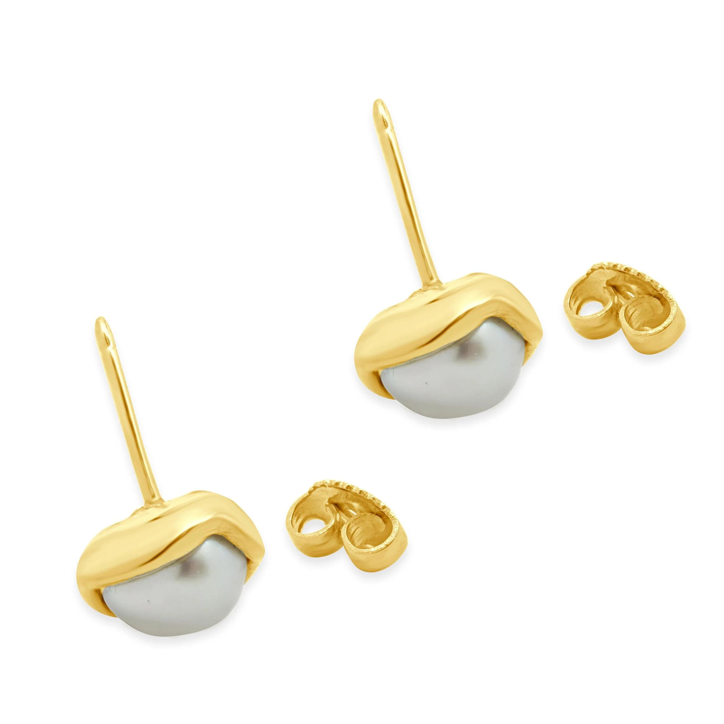 Tiffany & Co. 18 Karat Yellow Gold Bezel Set Pearl Stud Earrings - Image 3