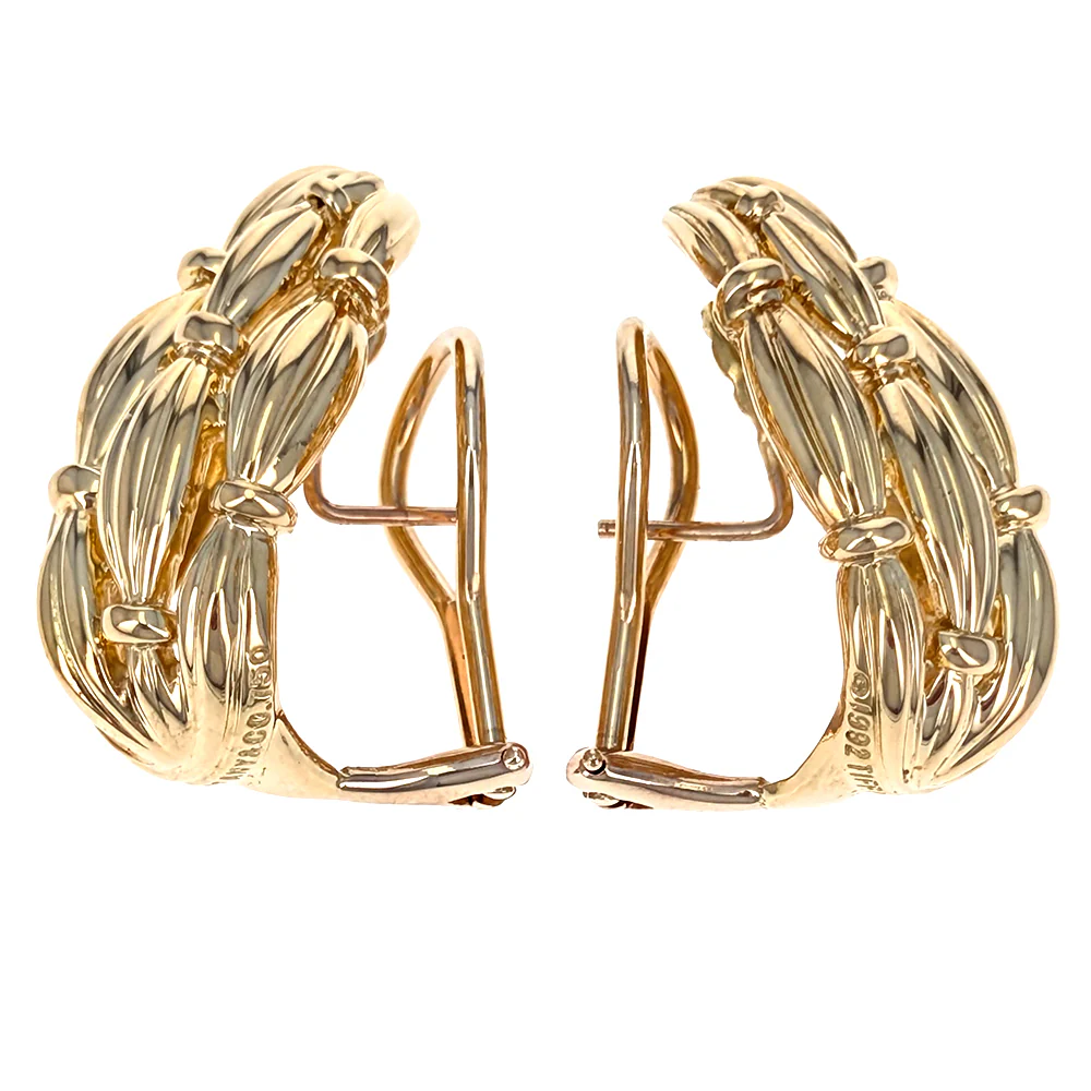 Tiffany & Co. 18K Yellow Gold Signature Series Collection Graduated Fluted Link Earrings - Image 2