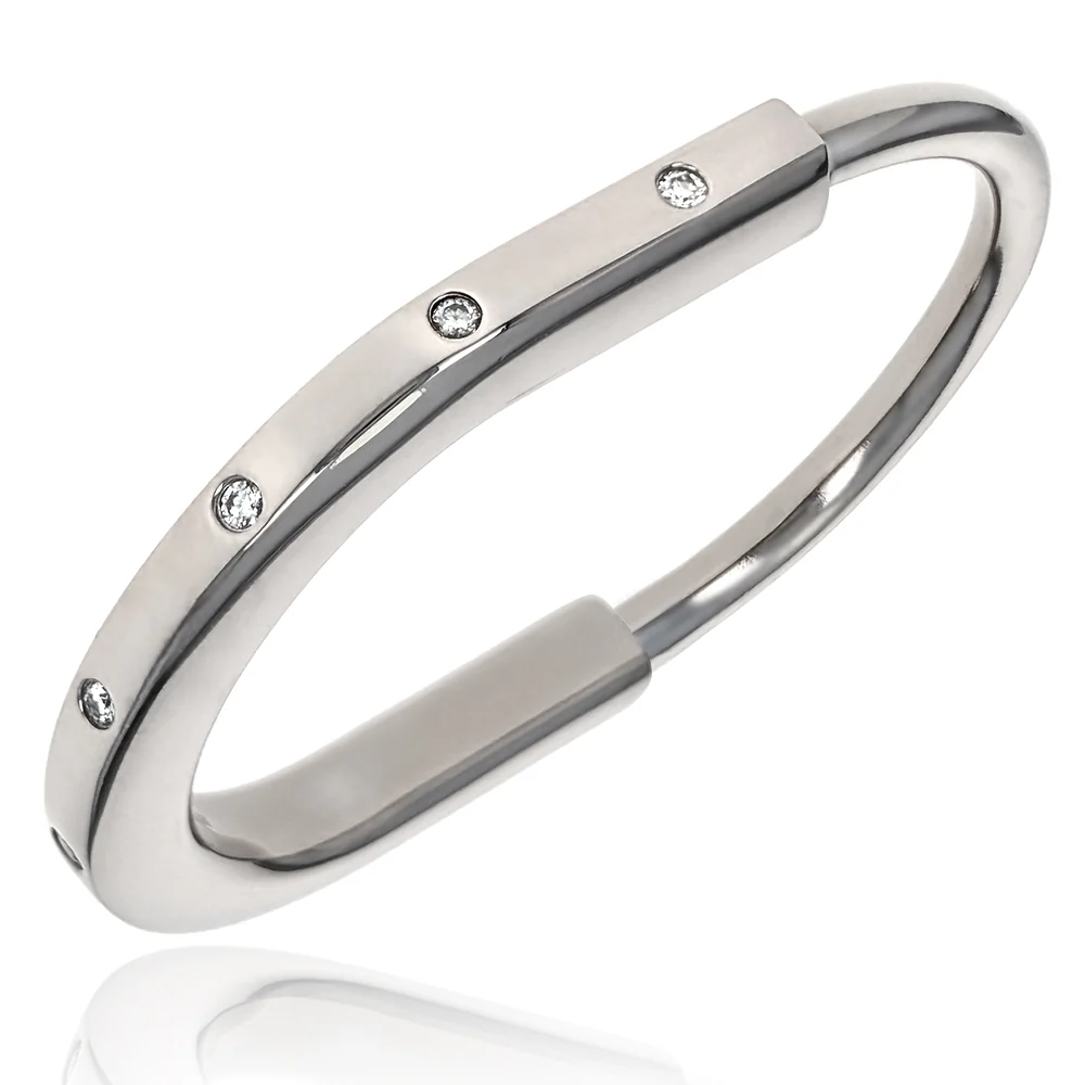 Tiffany & Co Lock 18K White Gold Diamond Accents Bangle Bracelet