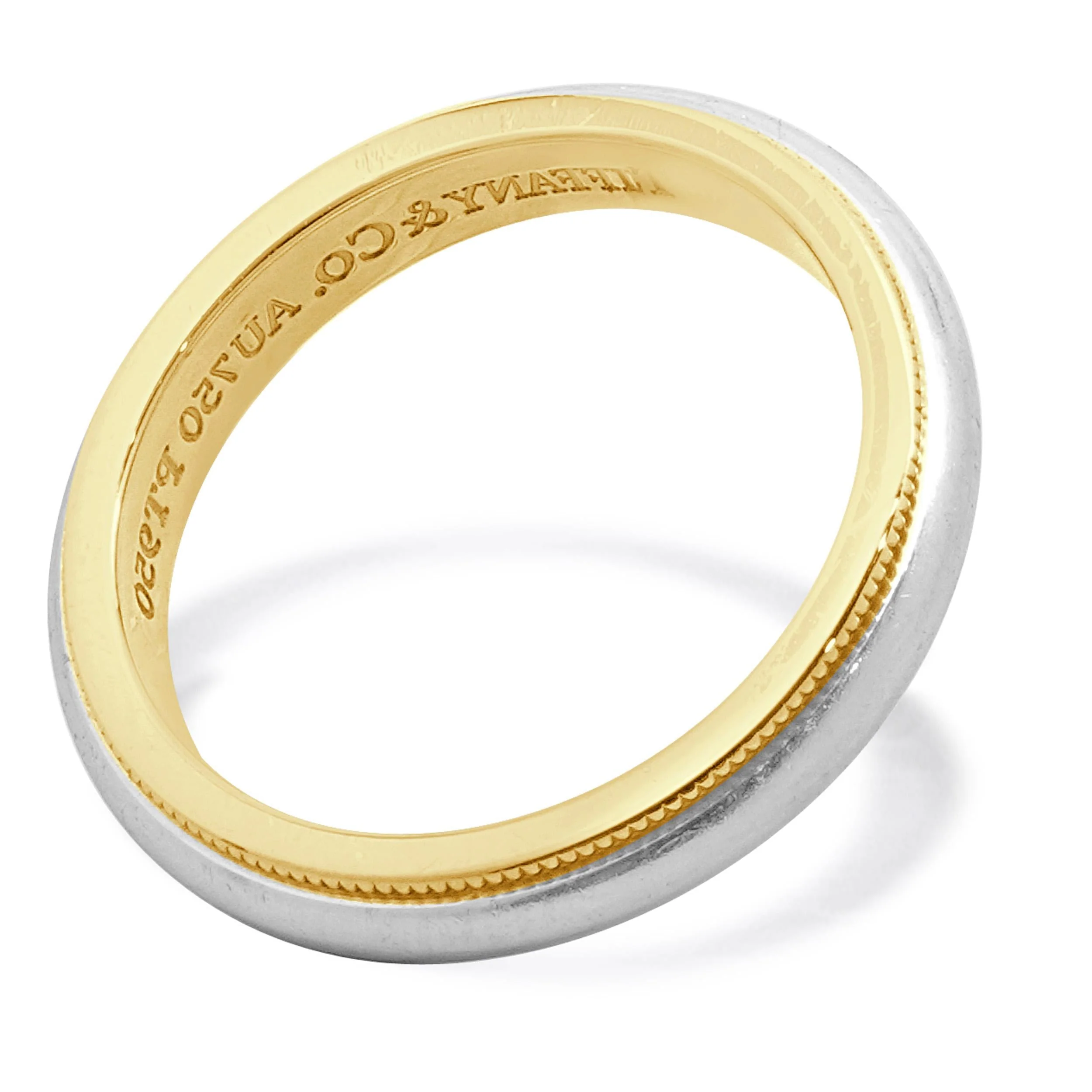 Tiffany & Co. Platinum & 18 Karat Yellow Gold Milgrain Wedding Band - Image 4