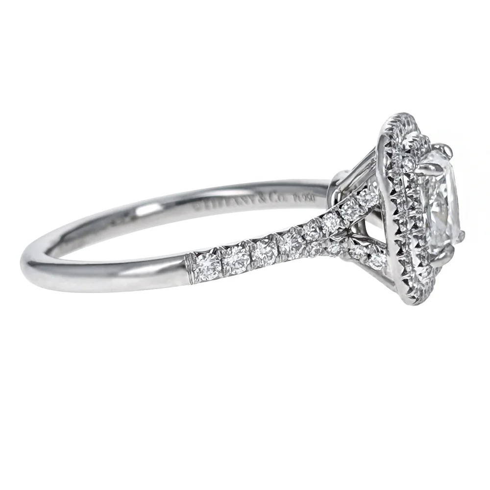 Tiffany & Co Platinum Cushion Cut and Round Diamond Double Halo Engagement Ring - Image 3