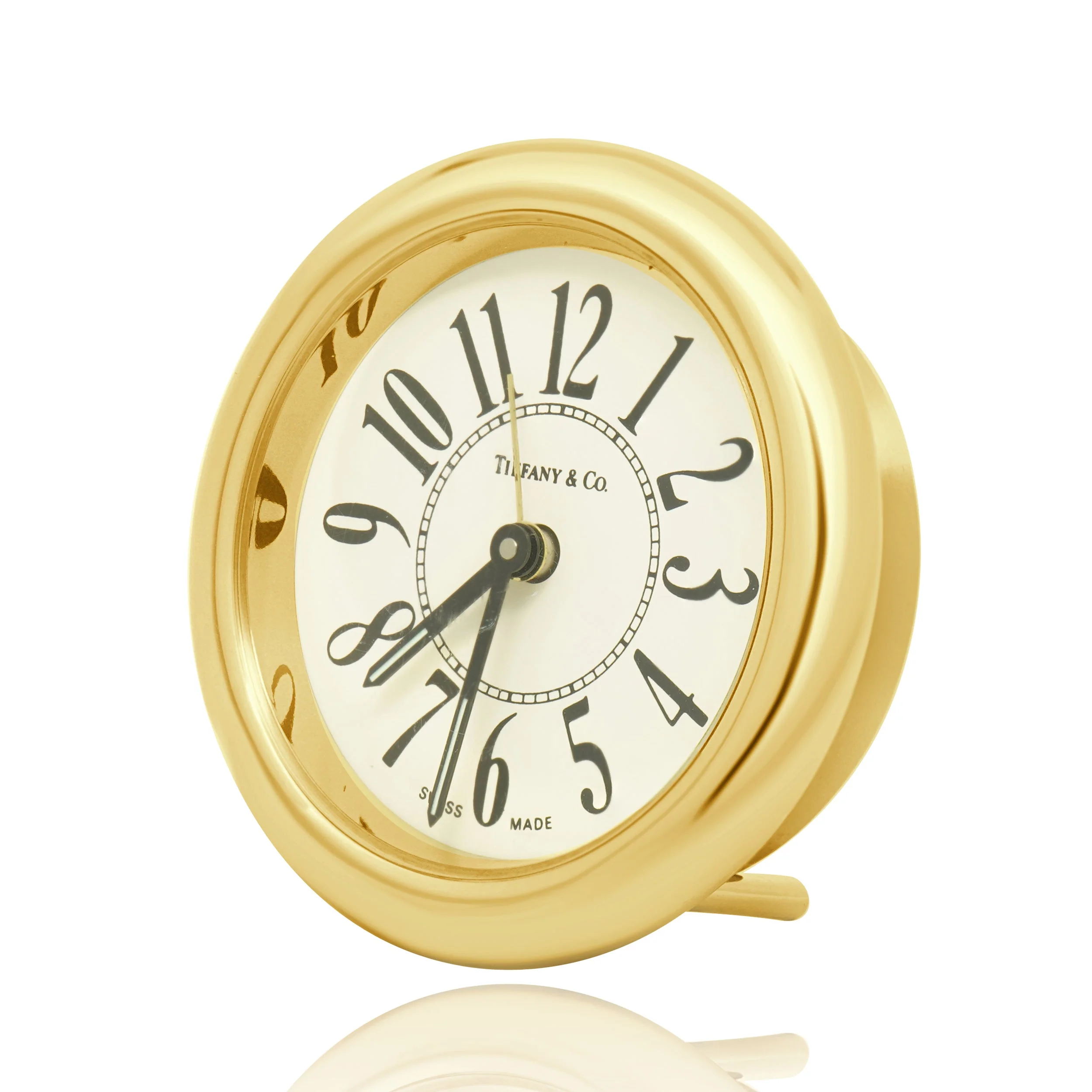 Tiffany & Co. Round Brass Desk Alarm Clock Swiss Quartz - Image 2