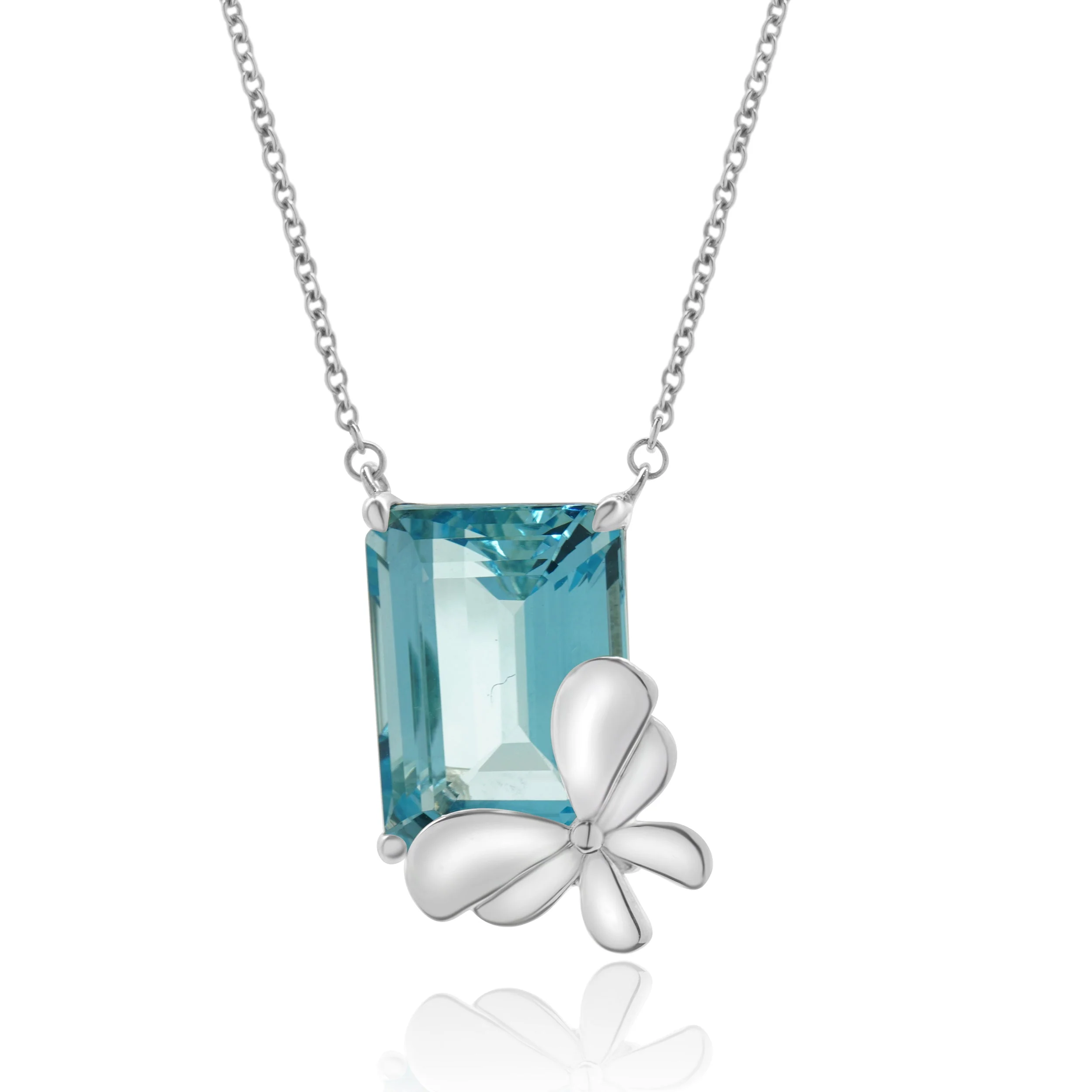 Tiffany & Co. Sterling Silver/18K White Gold Blue Topaz Butterfly Necklace - Image 2