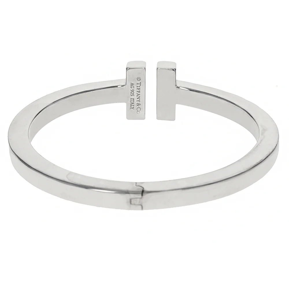 Tiffany & Co. Sterling Silver T Hinged Bangle Bracelet - Image 2