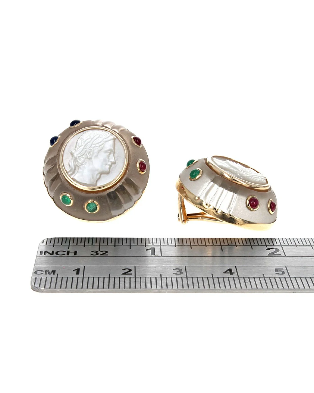 Trianon Intaglio Mother of Pearl Dome Earrings - Image 3