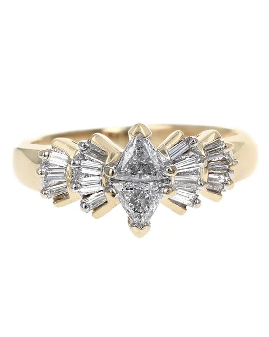 Trilliant and Baguette Cut Diamond Ring in Yellow Gold - Image 2