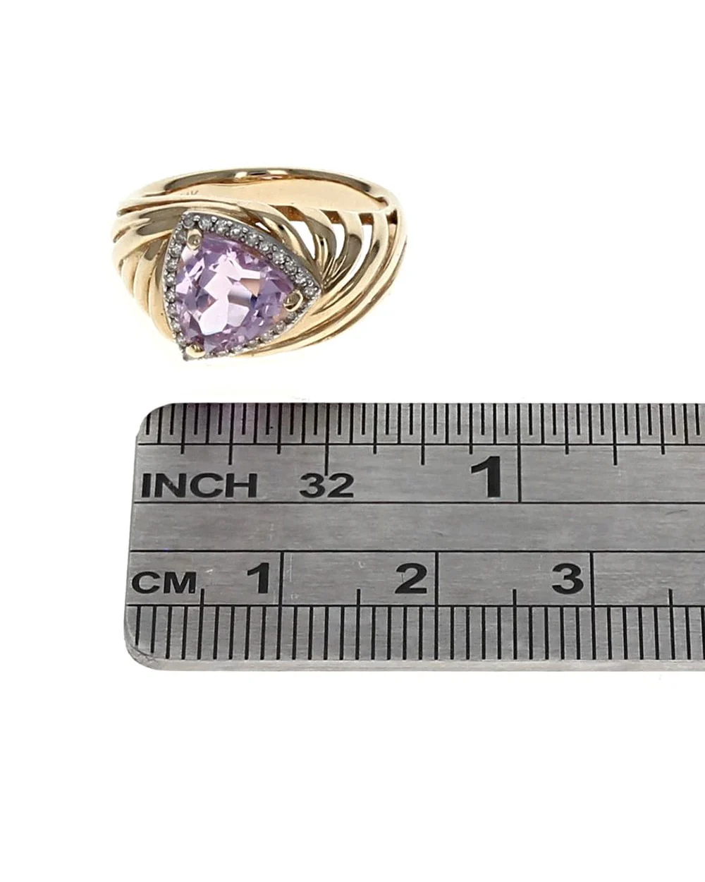 Trilliant Kunzite and Diamond Halo Ring - Image 3