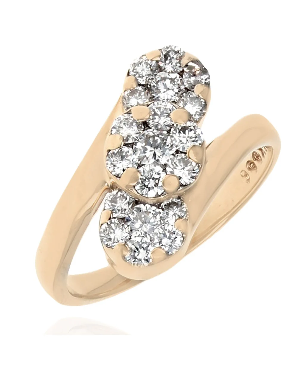 Triple Cluster Diamond Bypass Ring in Yellow Gold