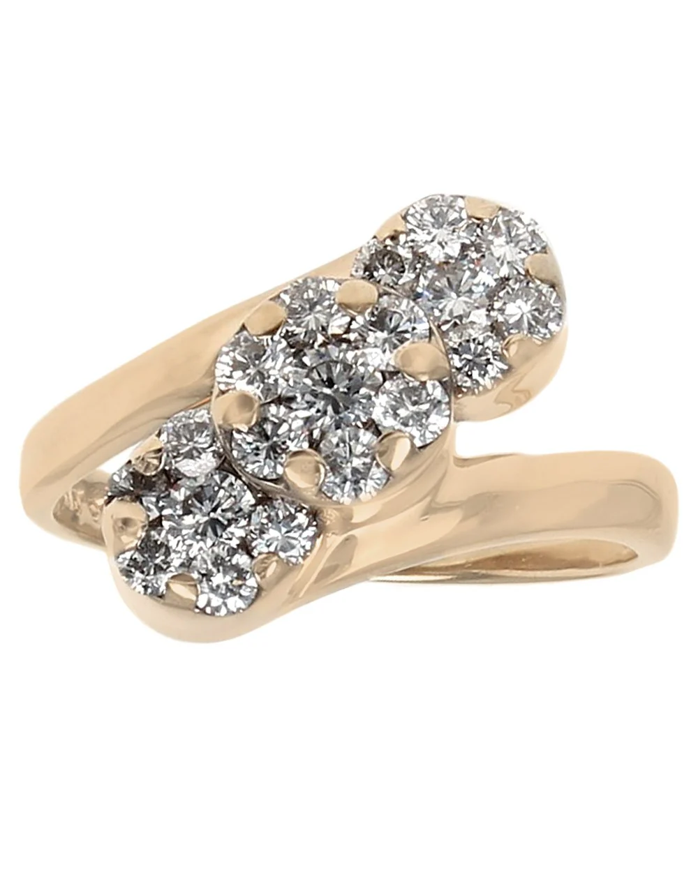 Triple Cluster Diamond Bypass Ring in Yellow Gold - Image 2