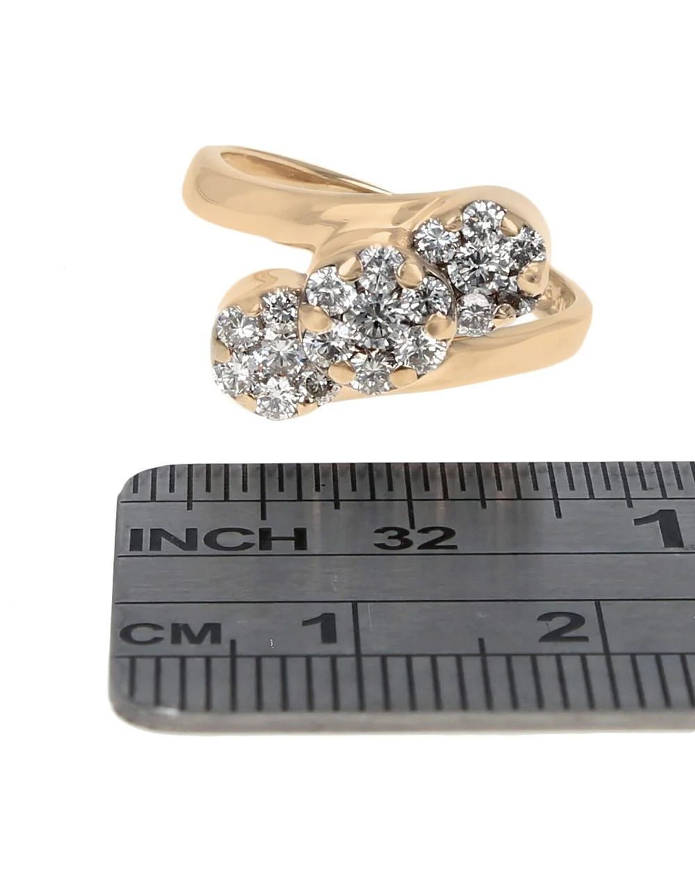 Triple Cluster Diamond Bypass Ring in Yellow Gold - Image 3