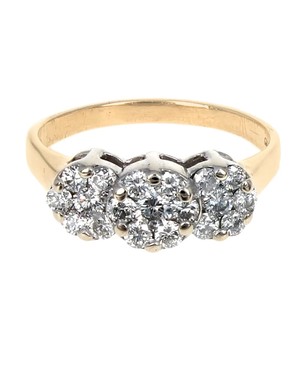 Triple Cluster Diamond Ring in White and Yellow Gold - Image 2