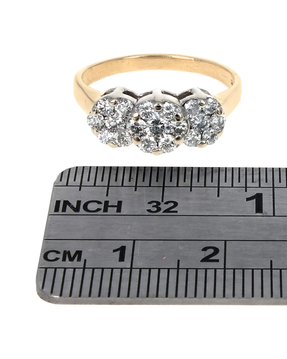 Triple Cluster Diamond Ring in White and Yellow Gold - Image 3