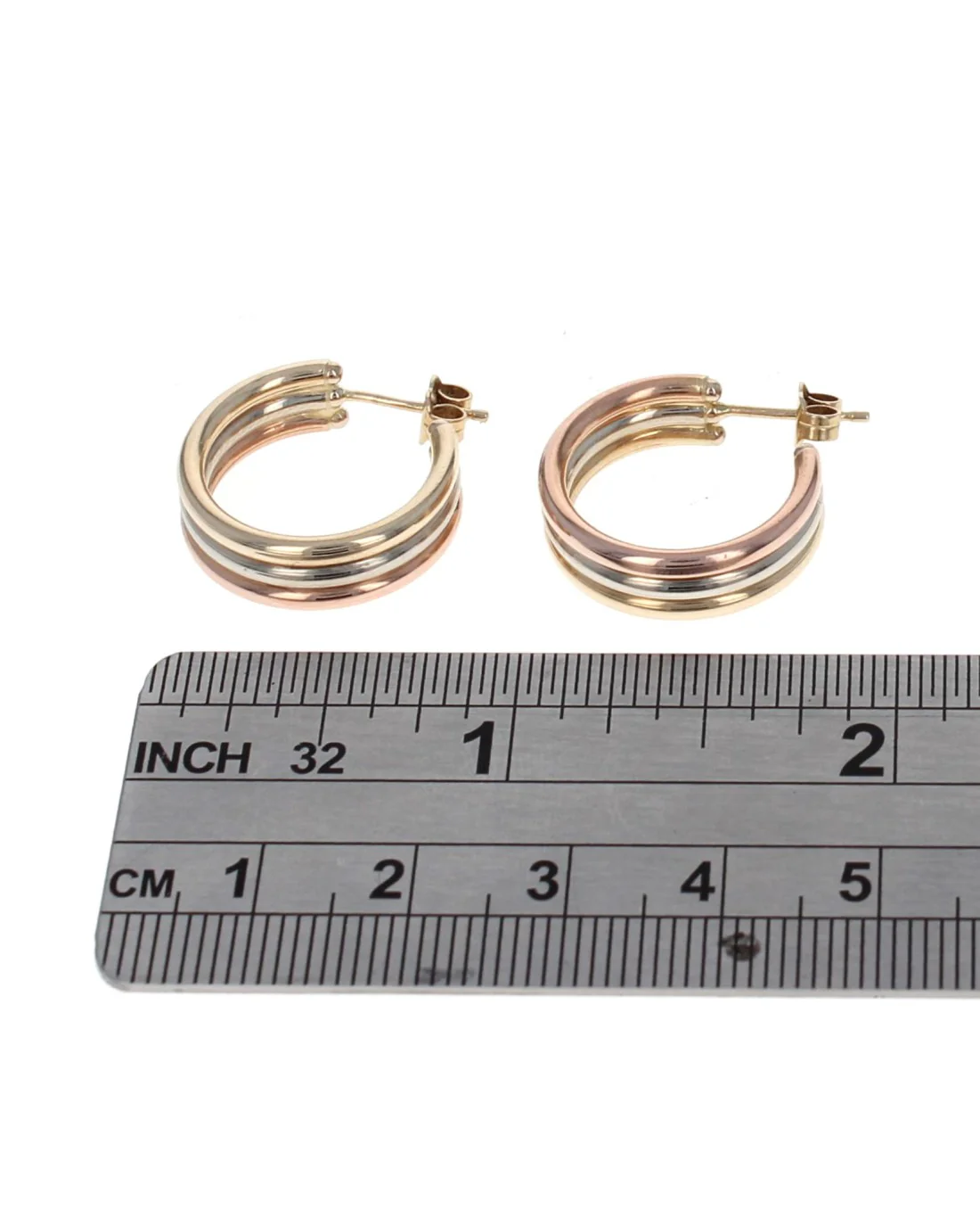 Triple Hoop Earrings in Yellow, White, and Rose Gold - Image 3