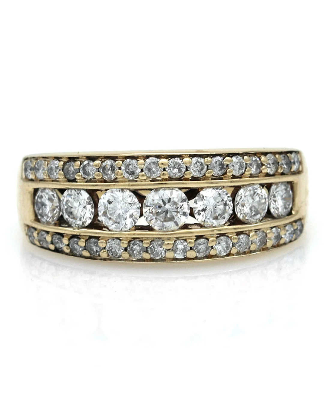 Triple Row Diamond Band in Yellow Gold - Image 2