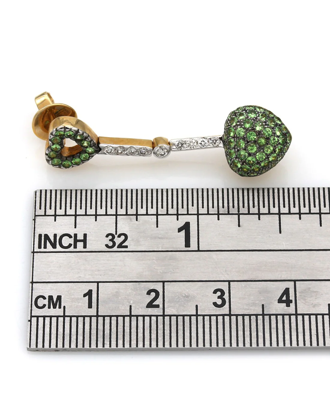 Tsavorite and Diamond Heart Dangle Earrings - Image 3