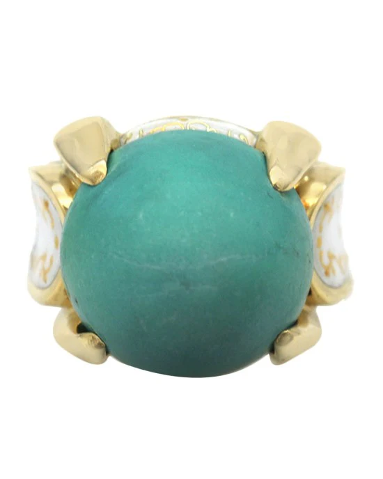 Turquoise and Enamel Bullet Ring in Yellow Gold - Image 2