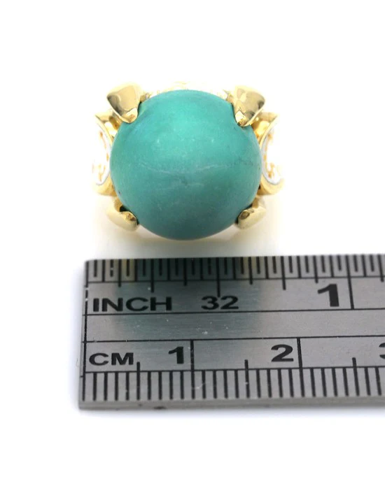 Turquoise and Enamel Bullet Ring in Yellow Gold - Image 3