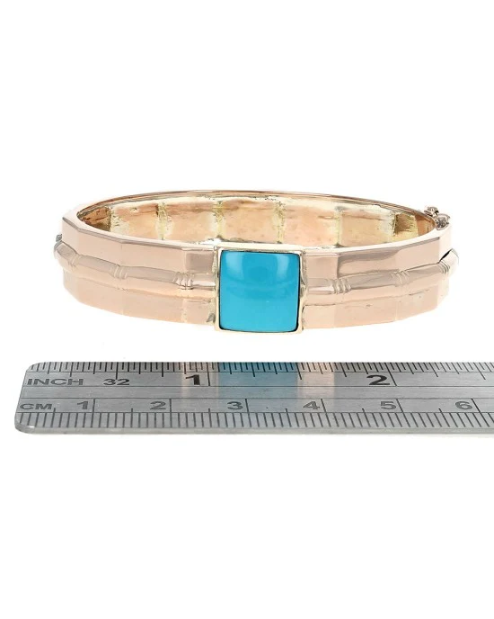 Turquoise Cabochon Station Bangle Bracelet in Rose Gold - Image 3
