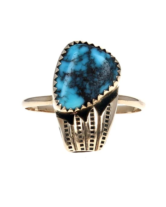 Turquoise Etched Ring in Gold - Image 2