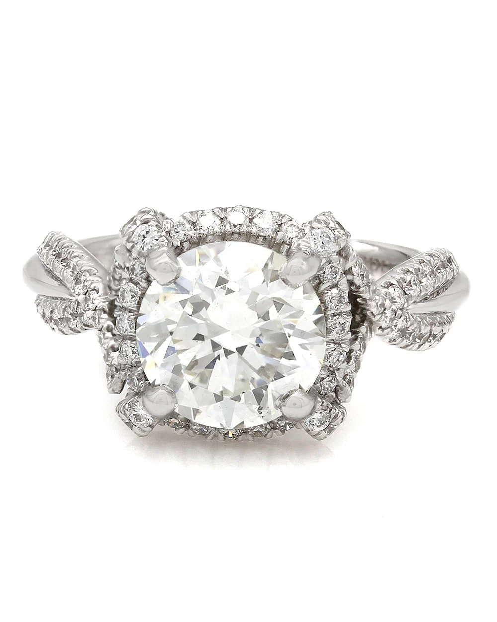 Twist Band Diamond Halo Engagement Ring with 2.30ct Center in 18kw - Image 2