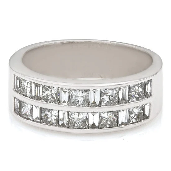 14K White Gold Two Row Baguette and Princess Diamond Ring - Image 2