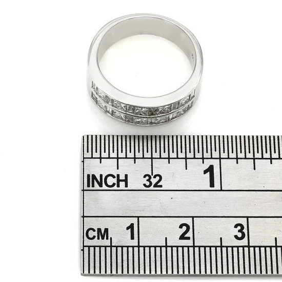 14K White Gold Two Row Baguette and Princess Diamond Ring - Image 3