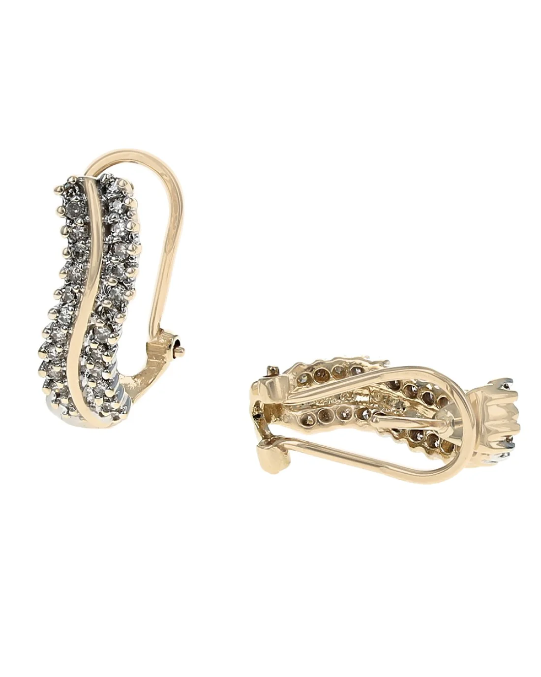 Two Row Diamond Curve Earrings in White and Yellow Gold - Image 2
