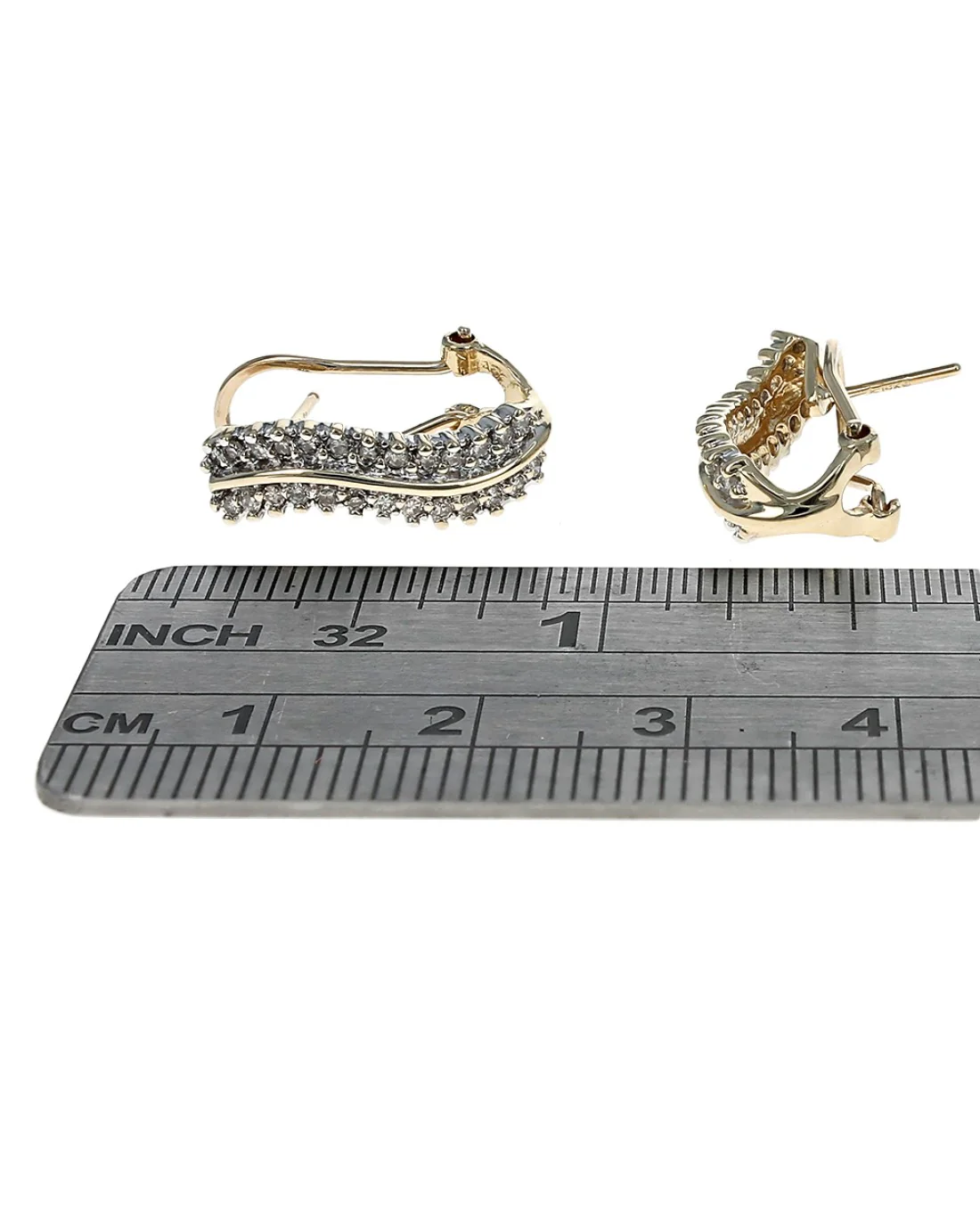 Two Row Diamond Curve Earrings in White and Yellow Gold - Image 3