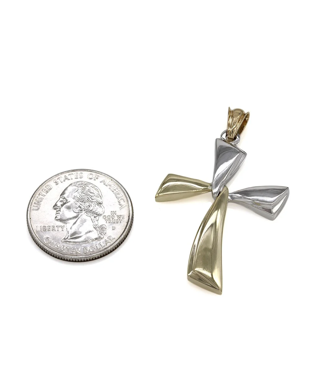 Two Tone Gold Cross Pendant - Image 3