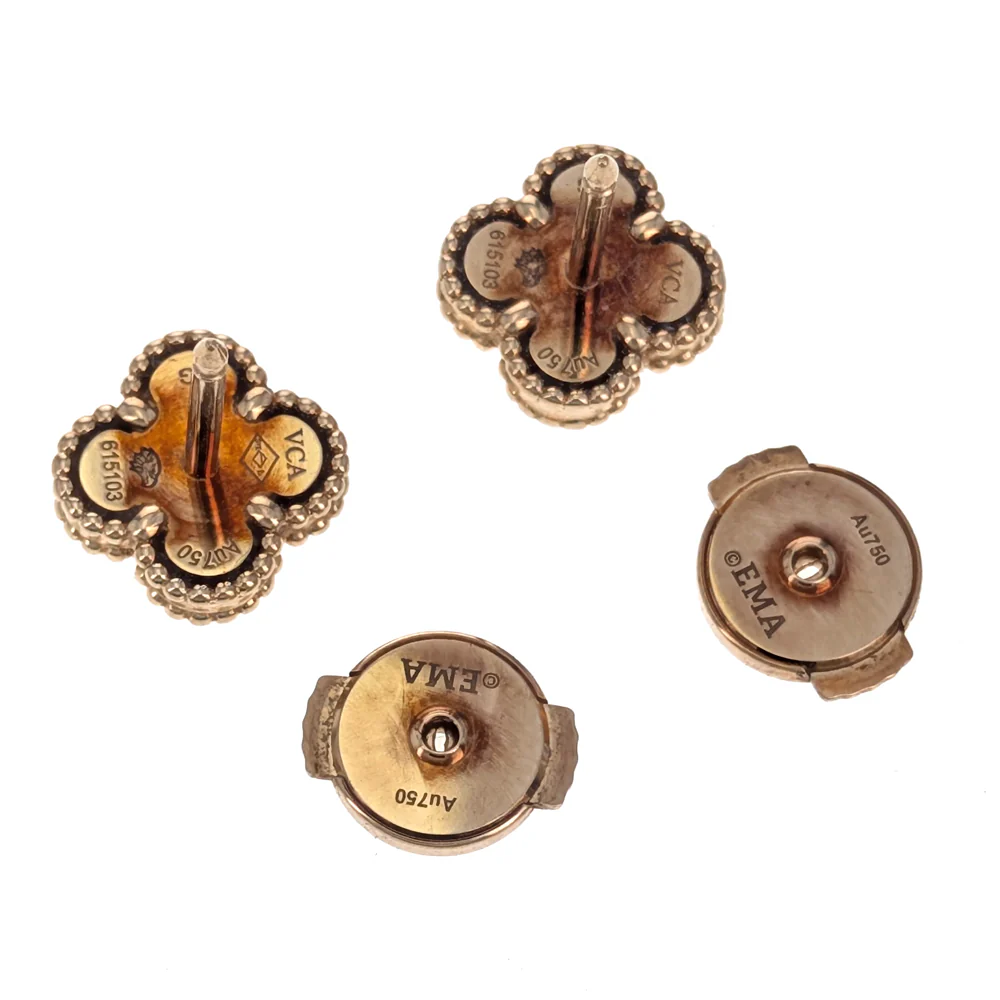 Van Cleef & Arpels 18K Yellow Gold Mother-of-Pearl Sweetheart Alhambra Stud Earrings - Image 3