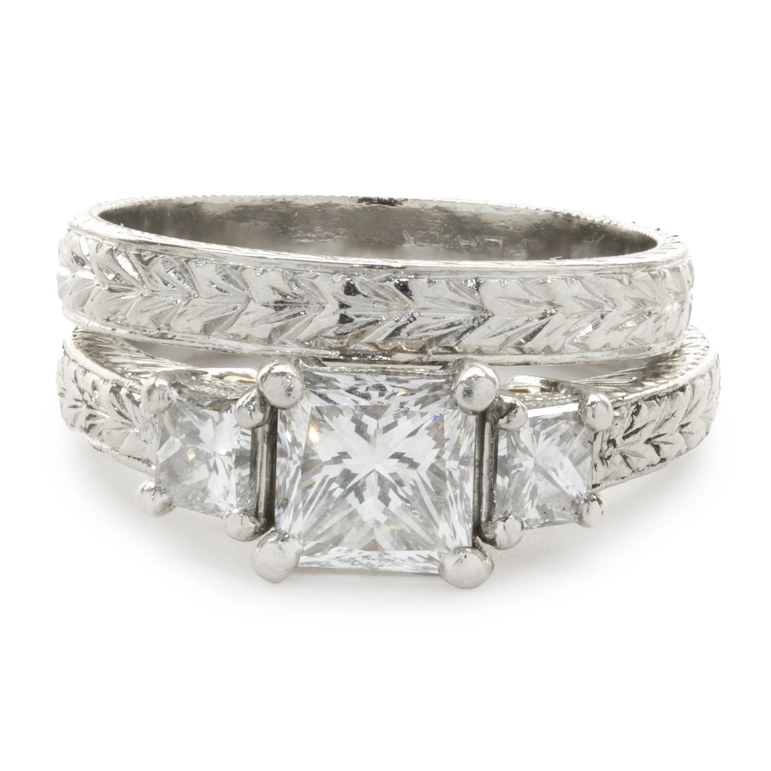VARNA Platinum Princess Cut Diamond Wedding Set
