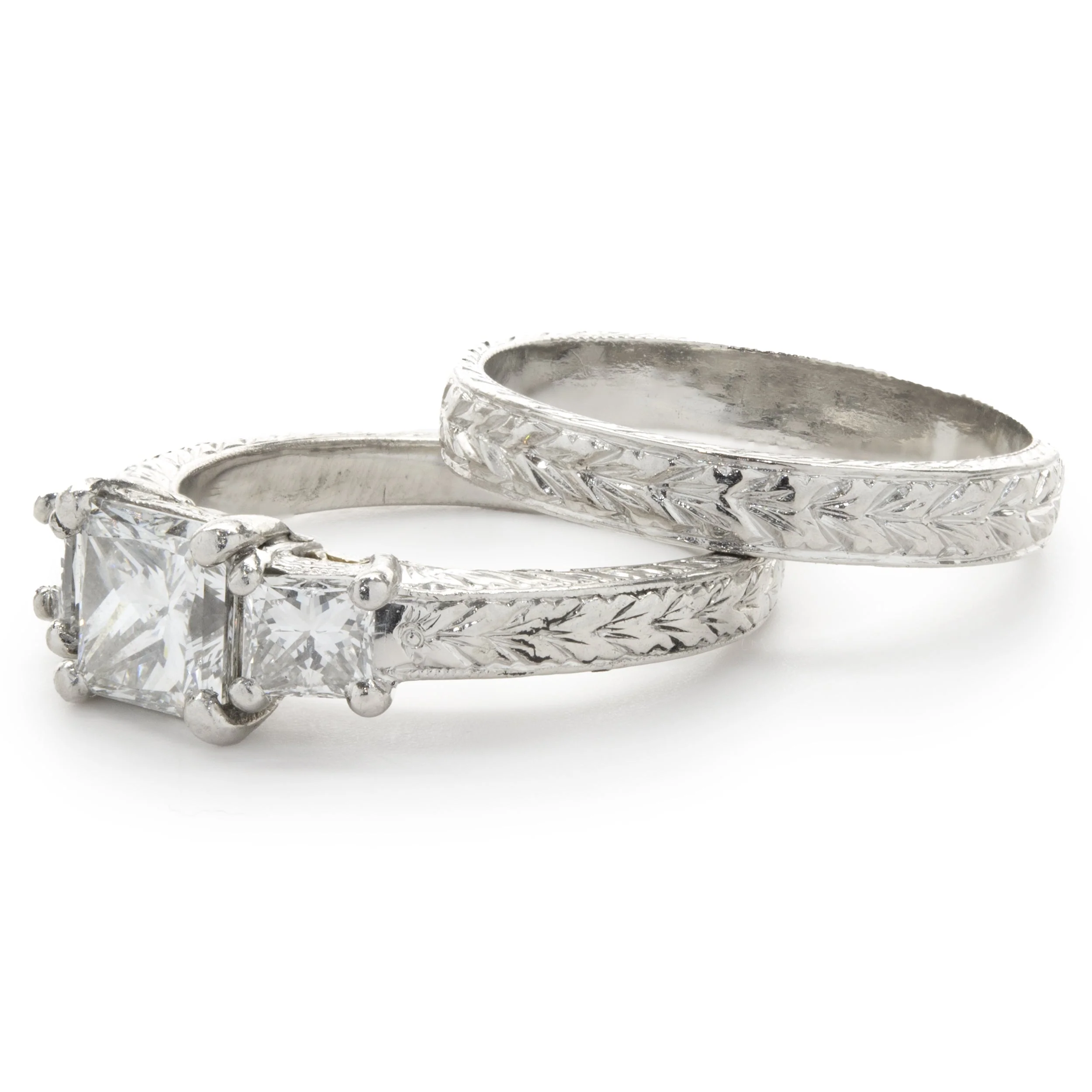 VARNA Platinum Princess Cut Diamond Wedding Set - Image 4