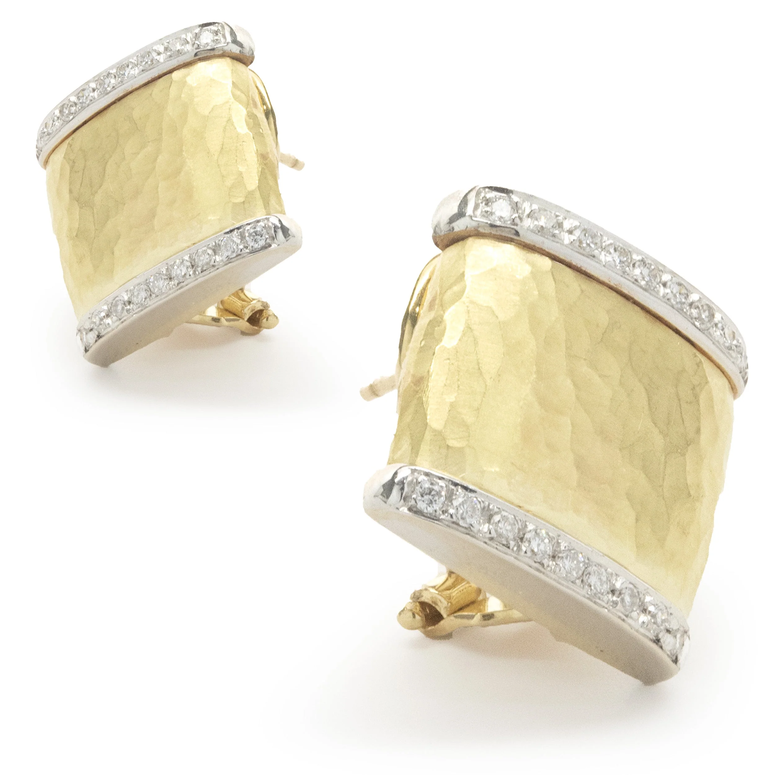 Vendorafa 18k Yellow Gold Hammered Diamond Earrings - Image 2
