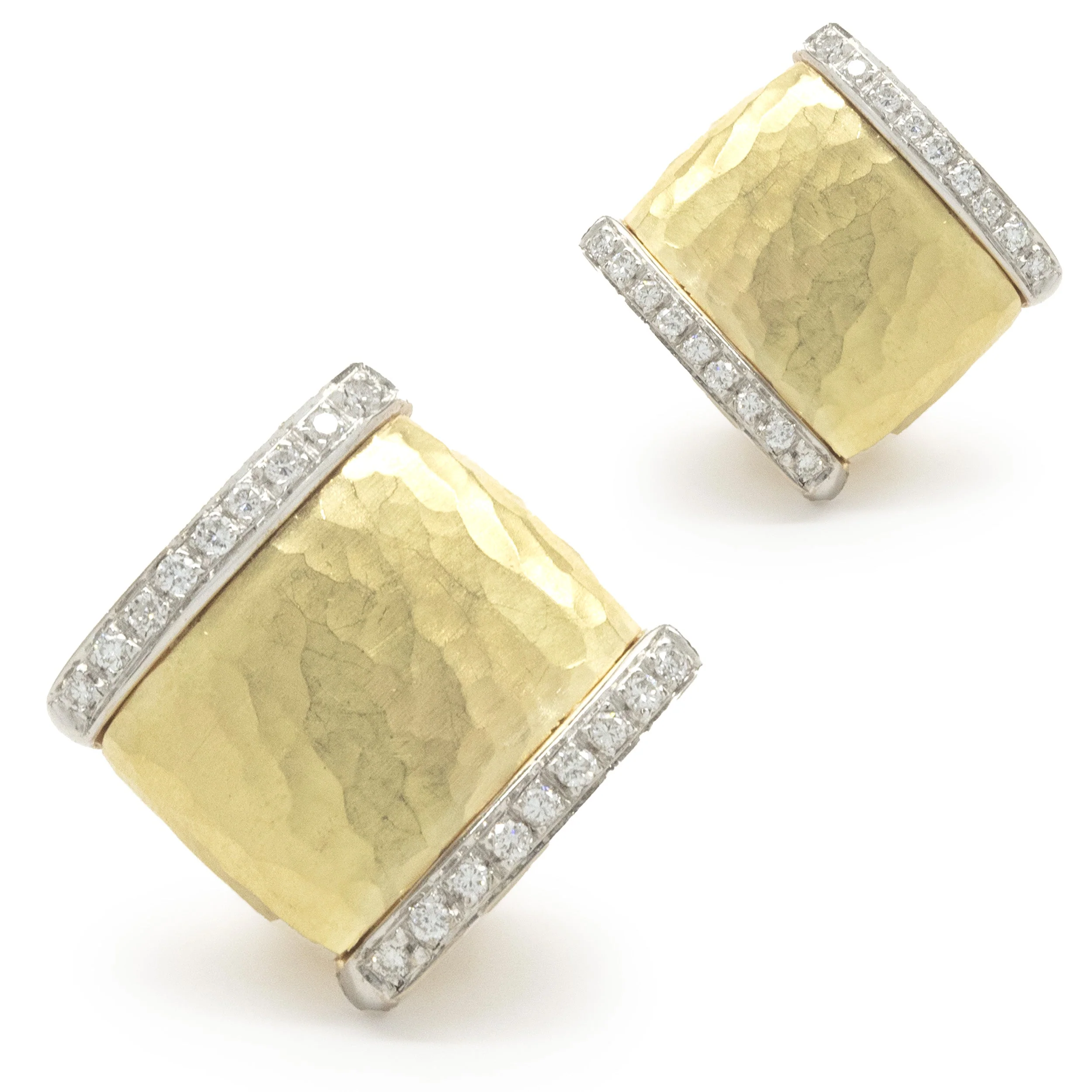 Vendorafa 18k Yellow Gold Hammered Diamond Earrings - Image 3