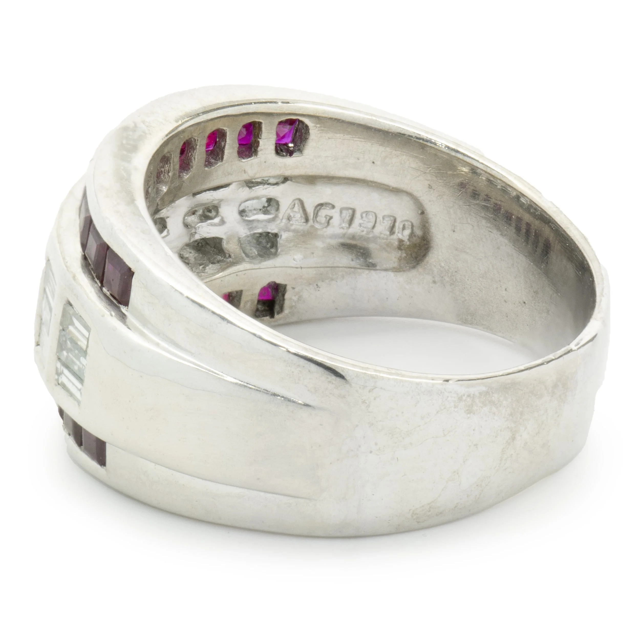 Vico 18 Karat White Gold Three Row Ruby and Diamond Channel Set Ring - Image 3