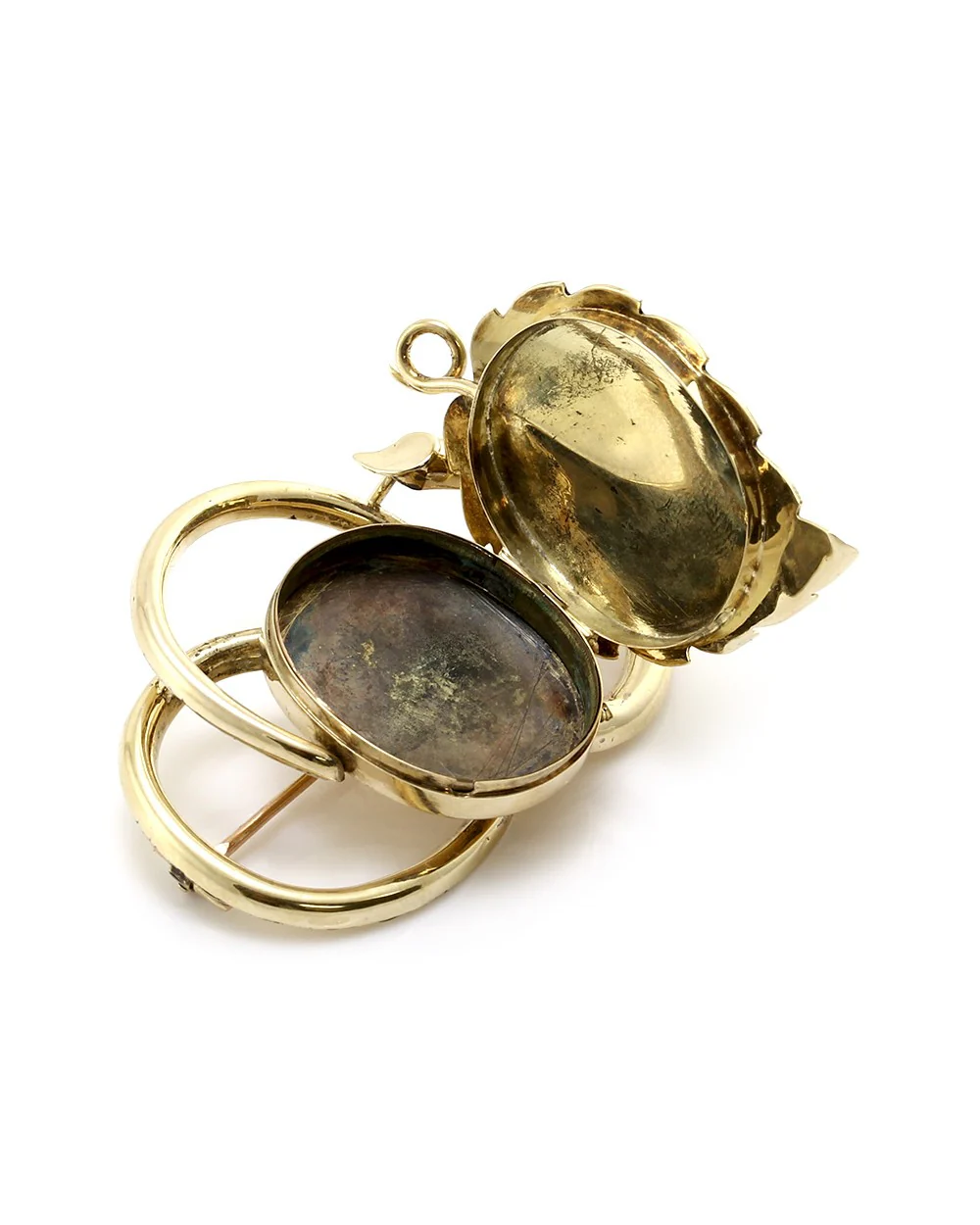 Victorian Celtic Love Knot Birch Leaf Mourning Locket Brooch in 14K Yellow Gold - Image 2