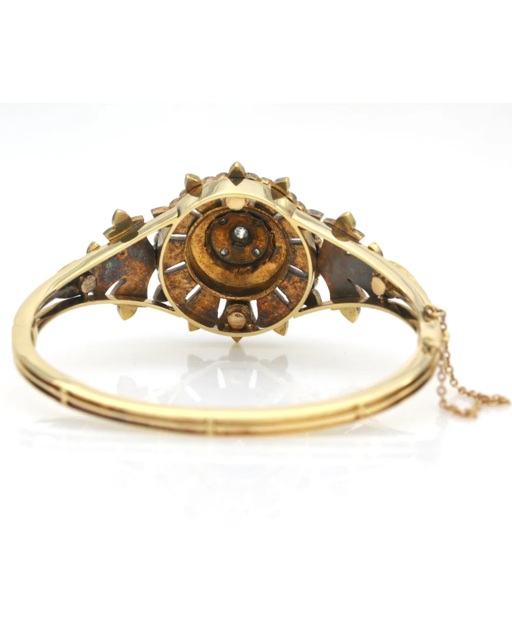 Victorian Pearl and Diamond Cluster Bangle Bracelet - Image 3