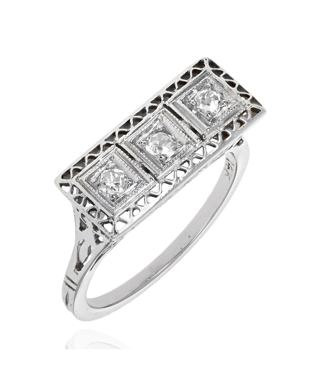 Vintage 3 Stone European Diamond Horizontal Ring