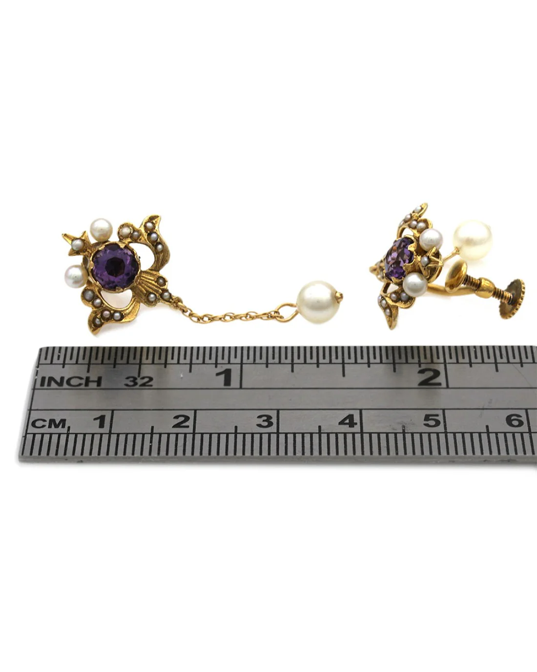 Vintage Amethyst and Pearl Dangle Earrings - Image 3